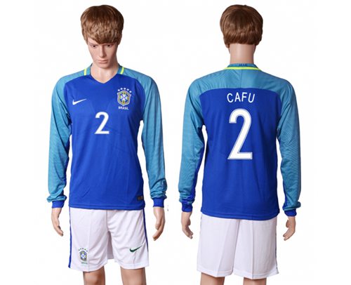 Brazil #2 Cafu Away Long Sleeves Soccer Country Jersey - Click Image to Close